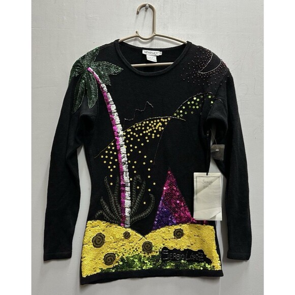 SEMPLICE Sergio Lopez women size small pullover black sweater sequins and beads - Picture 1 of 8